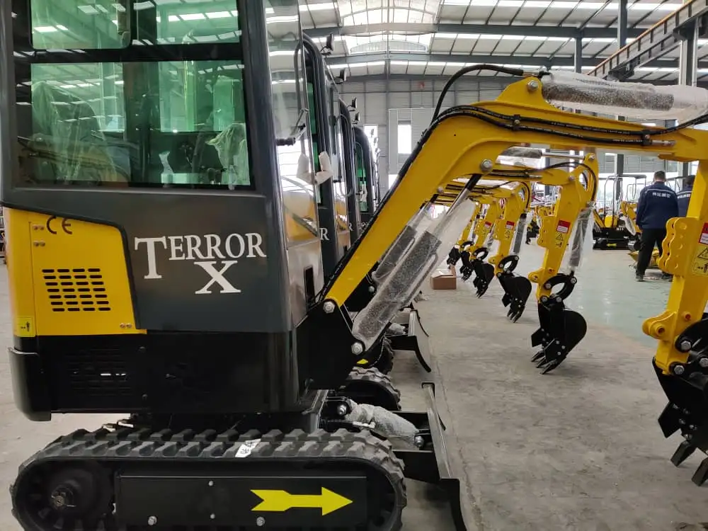 mini excavator in warehouse