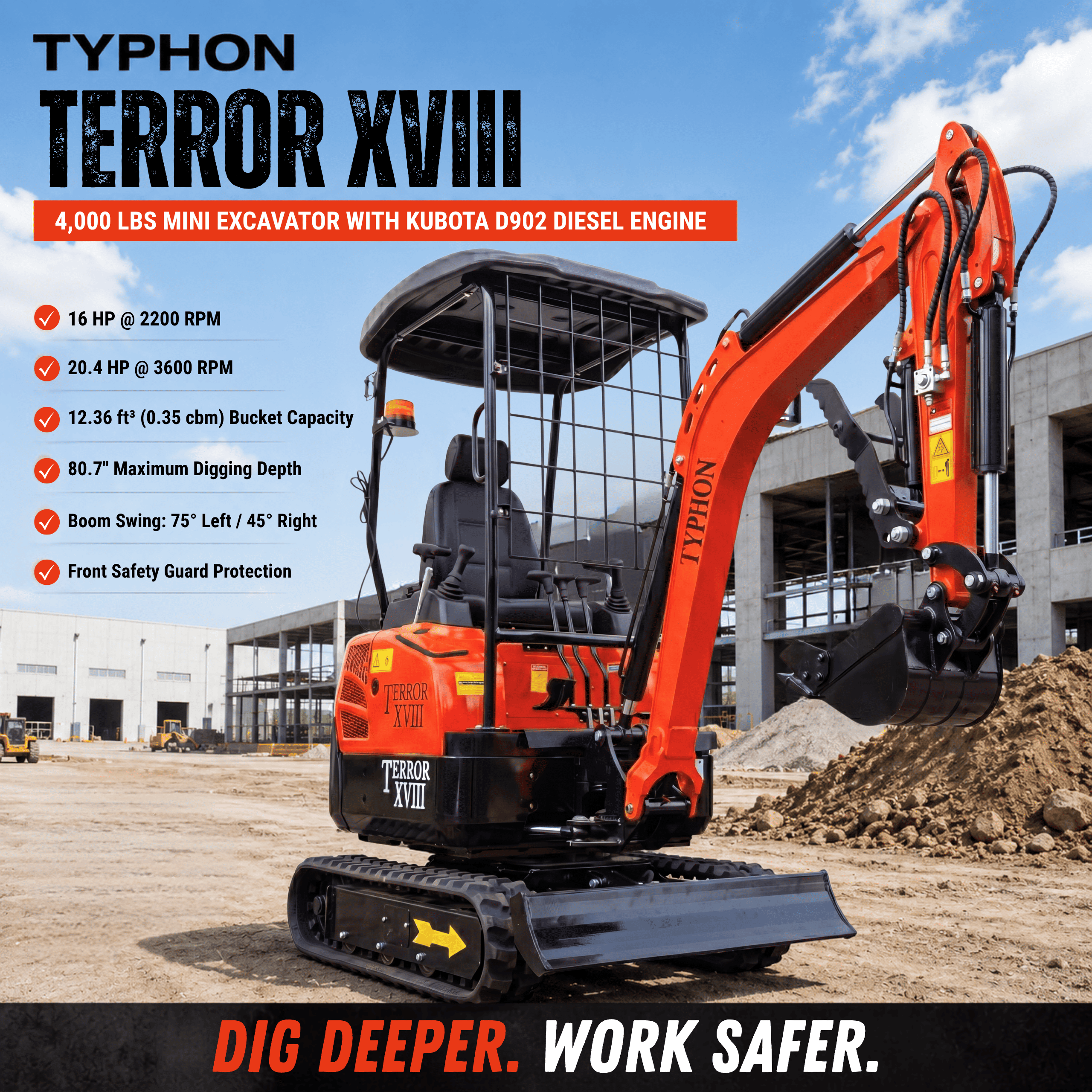 Top Compact & Mini Excavator Diggers- TYPHON Machinery TYPHON Lux Mini Excavator