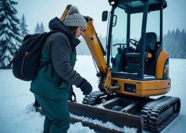 mini excavator in winter
