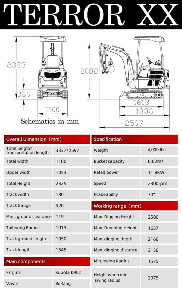 TYPHON TERROR XX Mini Excavator Rubber Track