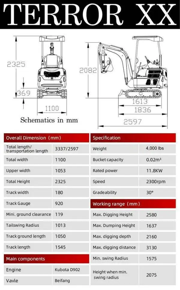 TYPHON TERROR XX Mini Excavator Rubber Track