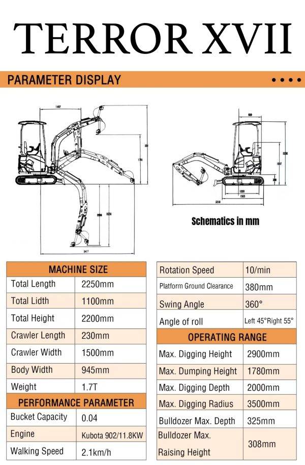 2025 3800 lb TYPHON TERROR XVII Mini Excavator Rubber Track with Kubota D902 Diesel Engine - Image 11