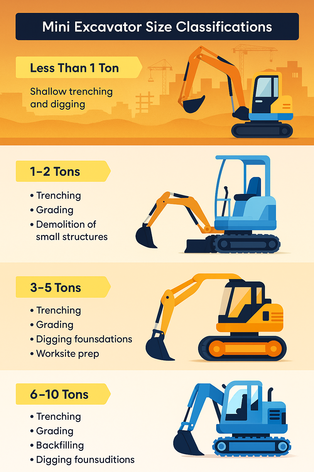 mini excavator sizes