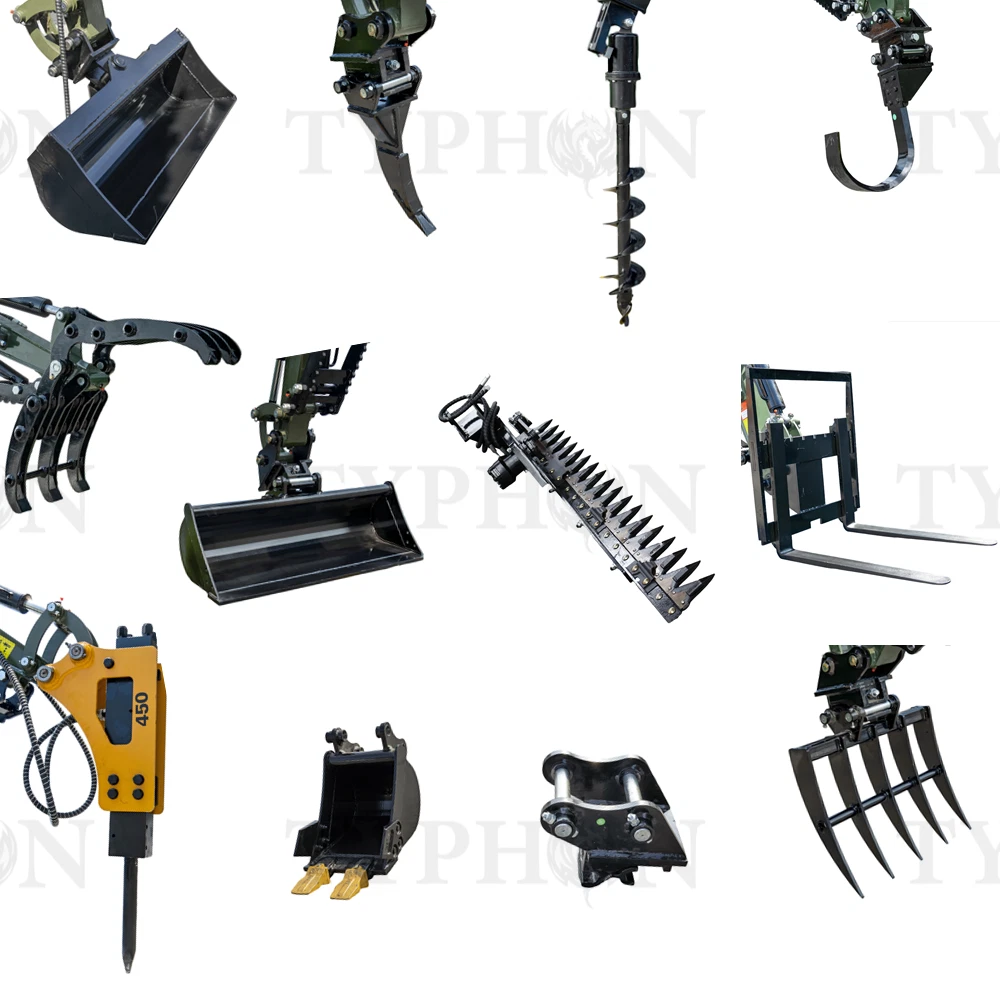 Top Compact & Mini Excavator Diggers- TYPHON Machinery 12 in 1 Mini Excavator Attachment