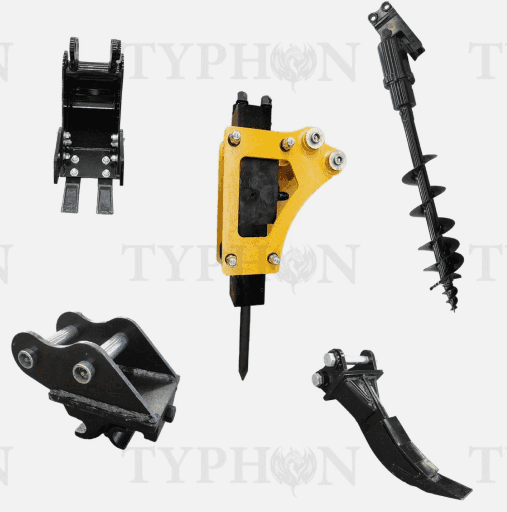 Top Compact & Mini Excavator Diggers- TYPHON Machinery 5-in-1 0.8-2 Ton Excavator Attachments