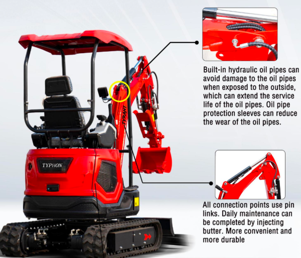 3800lbs TYRANT 17 Diesel Mini Excavator Kubota D902 Engine Side Swing w 12 attachments - Image 3