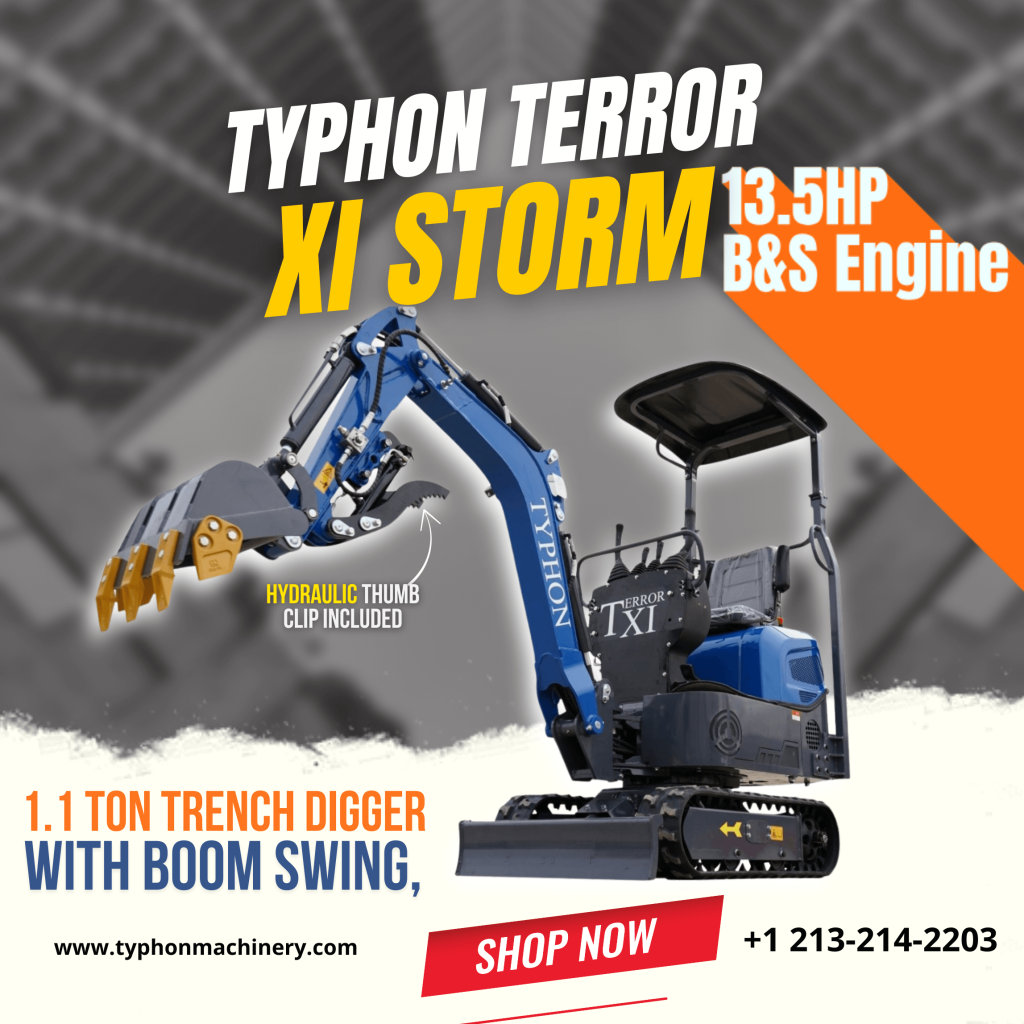 TYPHON TERROR XI STORM Mini Excavator – 1.1 Ton Trench Digger with Boom Swing