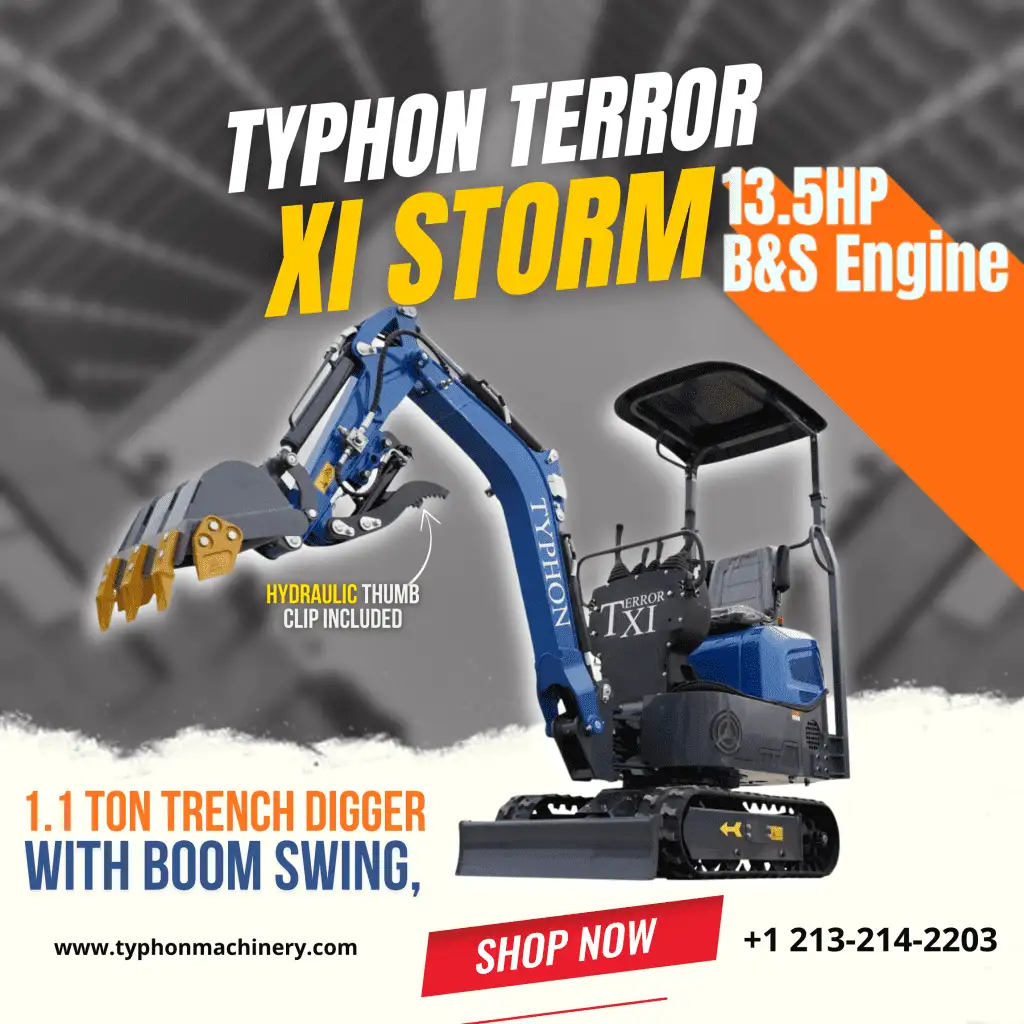 TYPHON TERROR XI STORM Mini Excavator – 1.1 Ton Trench Digger with Boom Swing