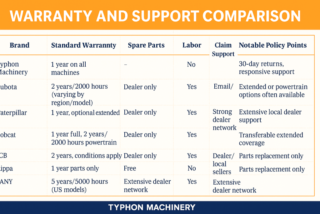 Top Compact & Mini Excavator Diggers- TYPHON Machinery Mini Excavator Brands and Their Warranty Policies