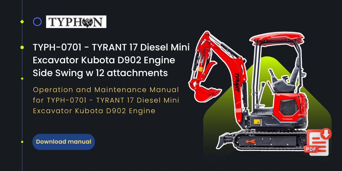 TYRANT 17 Diesel Mini Excavator Kubota D902 Engine Side Swing w 12 attachments