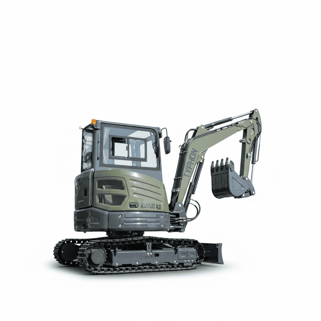 Top Compact & Mini Excavator Diggers- TYPHON Machinery TYPHON KUVUO 4.0 four ton cabin mini excavator w Kubota D1703 Diesel engine Metal Tracks, Boom Swing, AC Heater, Hydraulic Control - Image 6