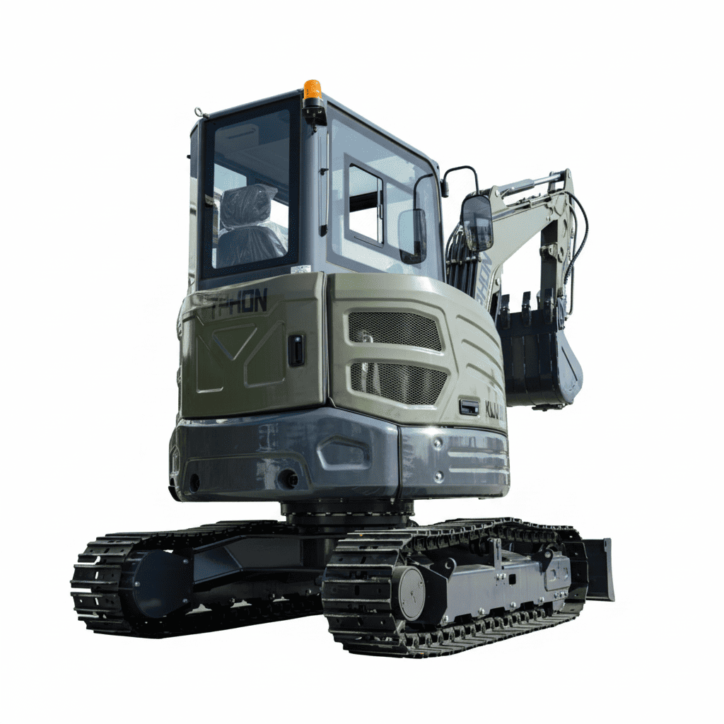 Top Compact & Mini Excavator Diggers- TYPHON Machinery TYPHON KUVUO 4.0 four ton cabin mini excavator w Kubota D1703 Diesel engine Metal Tracks, Boom Swing, AC Heater, Hydraulic Control - Image 7