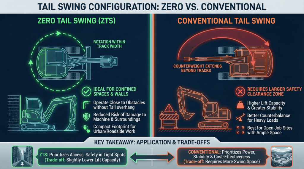 Top Compact & Mini Excavator Diggers- TYPHON Machinery Tail Swing Configuration