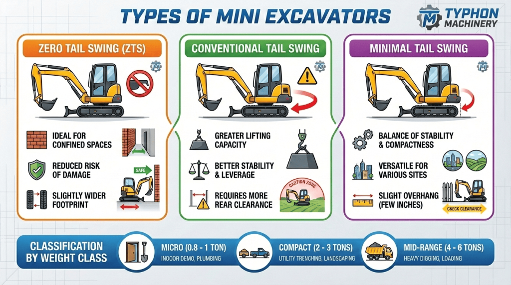 Top Compact & Mini Excavator Diggers- TYPHON Machinery Types of Mini Excavators
