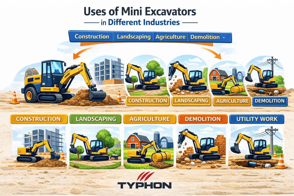 Top Compact & Mini Excavator Diggers- TYPHON Machinery Mini Excavators in Different Industries
