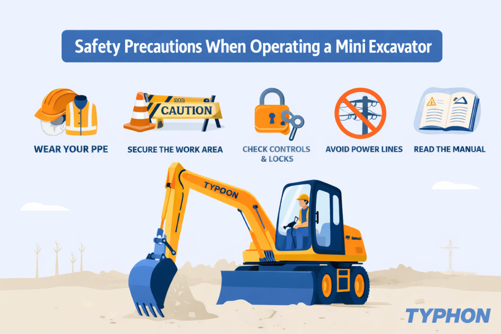 Top Compact & Mini Excavator Diggers- TYPHON Machinery Safety Precautions When Operating a Mini Excavator