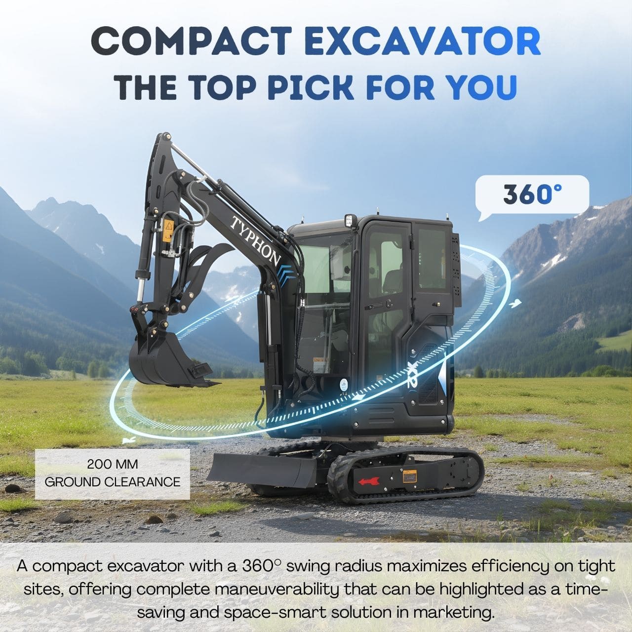 Top Compact & Mini Excavator Diggers- TYPHON Machinery TYPHON TERROR X2 MAX 2.7 Ton Mini Excavator Powerful, Yanmar Engine, Cabin with A/C & Heater, Pilot Control, Boom Swing - Image 8