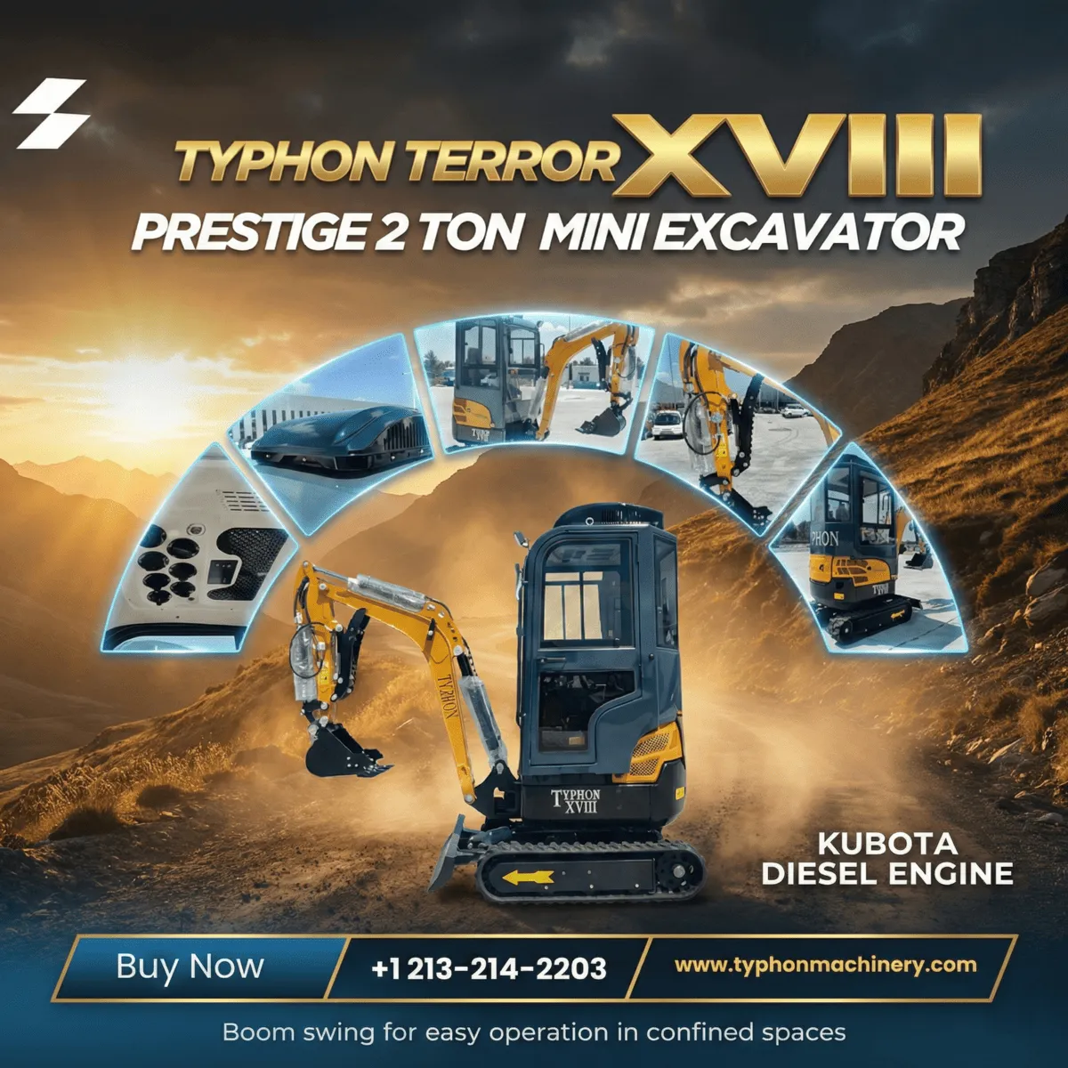 TYPHON TERROR XVIII Prestige 2 Ton Mini Excavator KUBOTA Diesel Engine USA