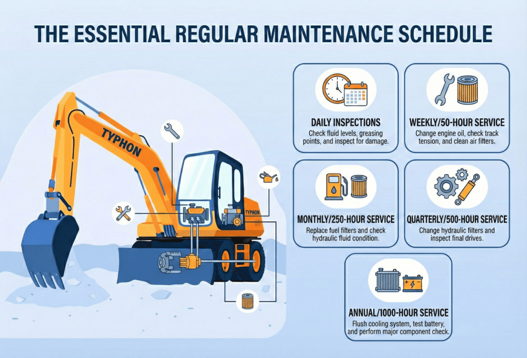 Top Compact & Mini Excavator Diggers- TYPHON Machinery The Essential Regular Maintenance Schedule