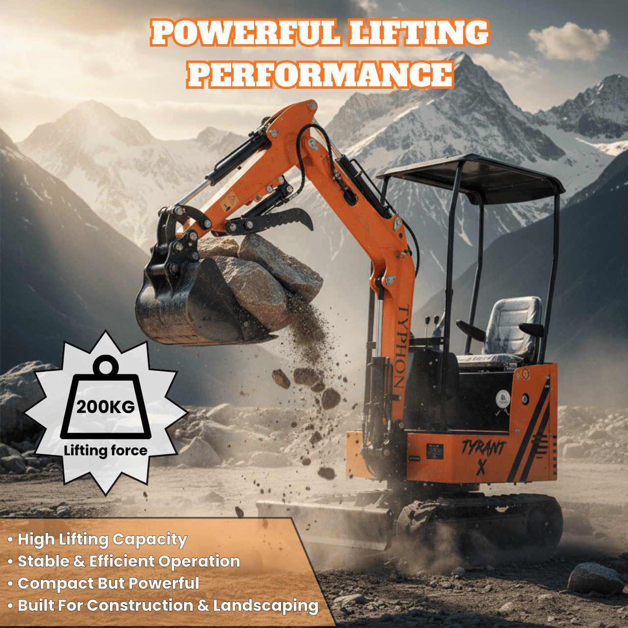 Top Compact & Mini Excavator Diggers- TYPHON Machinery Typhon Tyrant X 1 Ton Mini Excavator with 13.5HP Briggs & Stratton Engine, Hydraulic Oil Cooler & Thumb Clip - Image 11