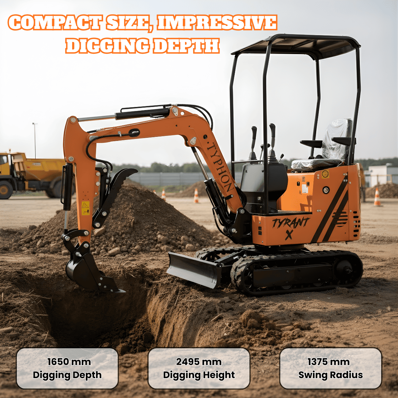 Top Compact & Mini Excavator Diggers- TYPHON Machinery Typhon Tyrant X 1 Ton Mini Excavator with 13.5HP Briggs & Stratton Engine, Hydraulic Oil Cooler & Thumb Clip - Image 12