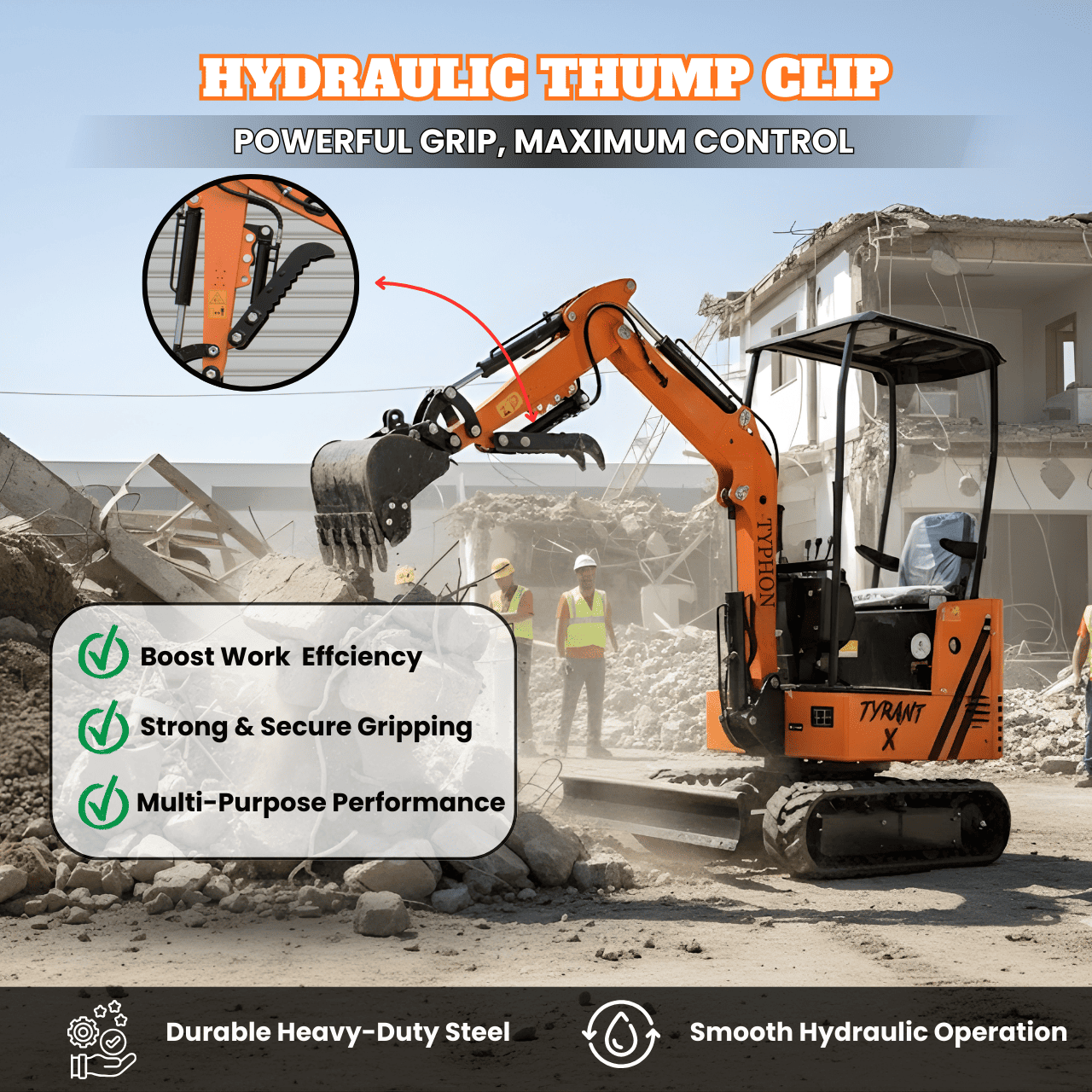 Top Compact & Mini Excavator Diggers- TYPHON Machinery Typhon Tyrant X 1 Ton Mini Excavator with 13.5HP Briggs & Stratton Engine, Hydraulic Oil Cooler & Thumb Clip - Image 14
