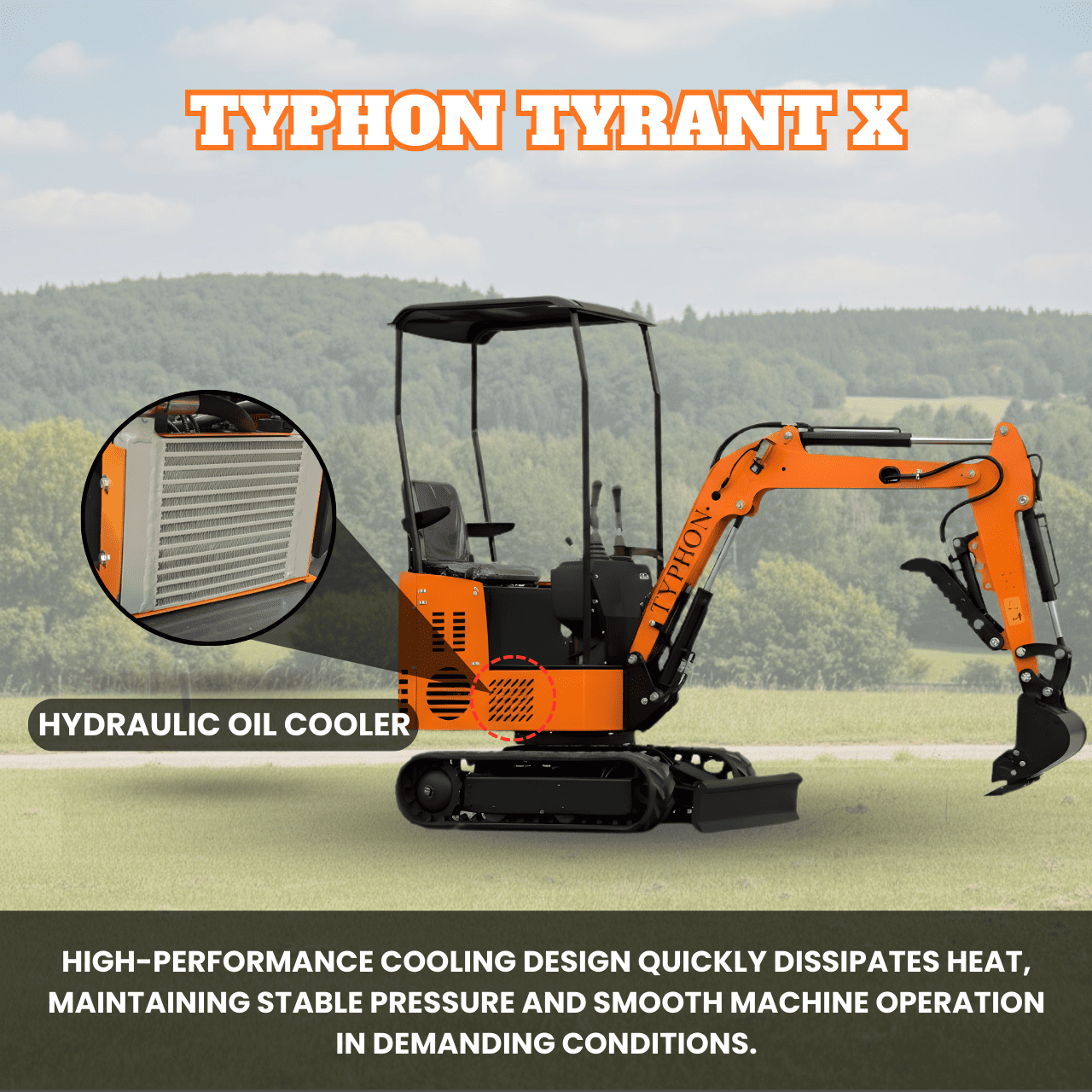 Top Compact & Mini Excavator Diggers- TYPHON Machinery Typhon Tyrant X 1 Ton Mini Excavator with 13.5HP Briggs & Stratton Engine, Hydraulic Oil Cooler & Thumb Clip - Image 16