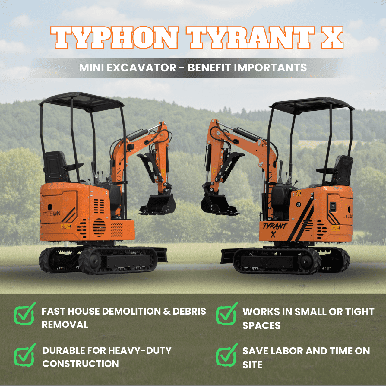 Top Compact & Mini Excavator Diggers- TYPHON Machinery Typhon Tyrant X 1 Ton Mini Excavator with 13.5HP Briggs & Stratton Engine, Hydraulic Oil Cooler & Thumb Clip - Image 6