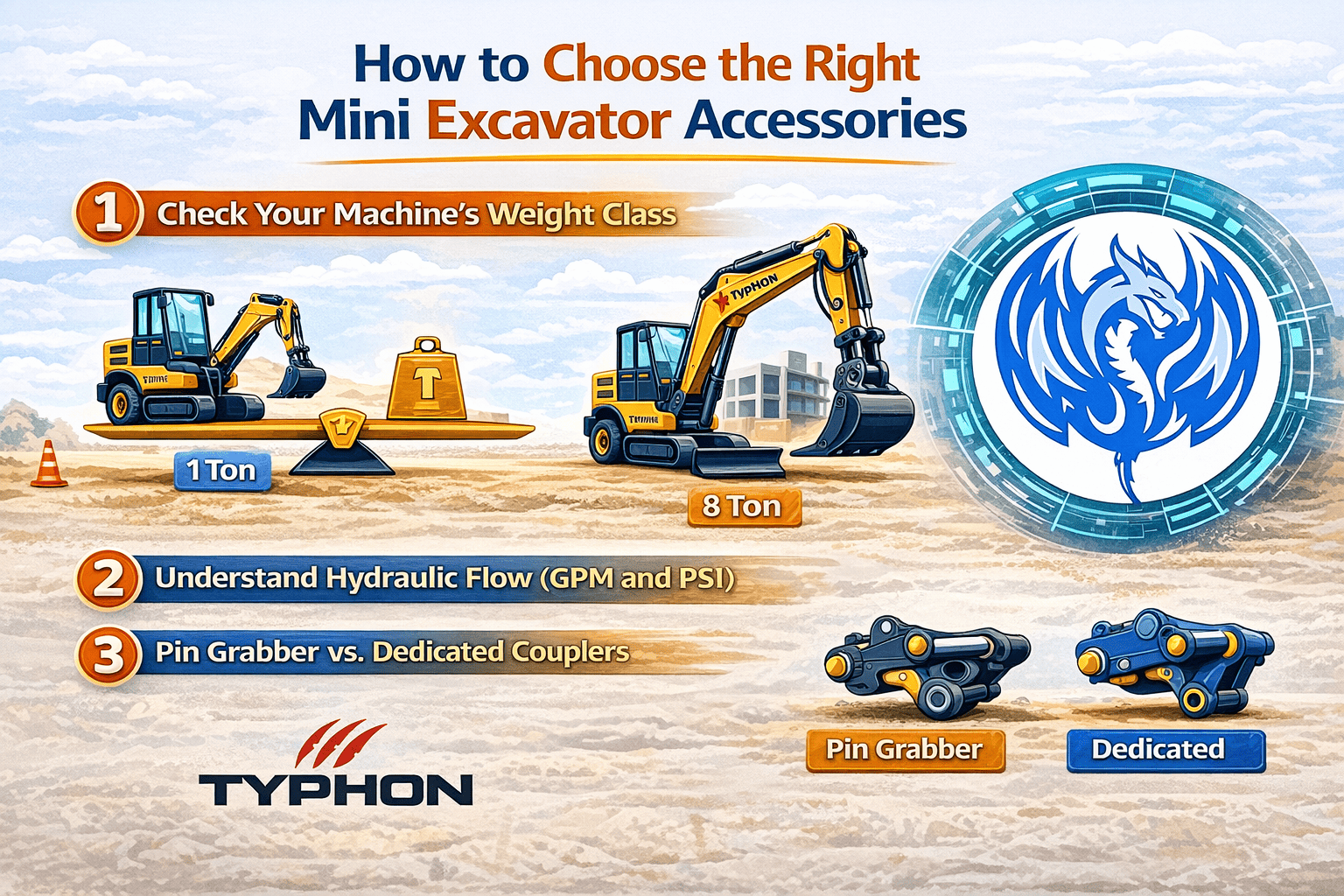 Top Compact & Mini Excavator Diggers- TYPHON Machinery Mini Excavator Accessories2