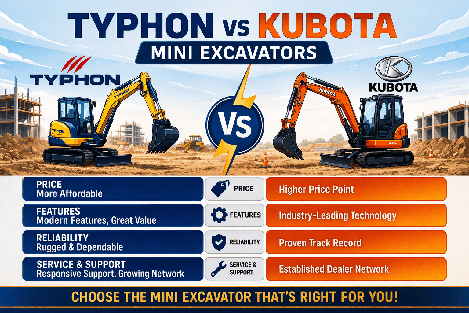 Typhon vs Kubota Mini Excavators