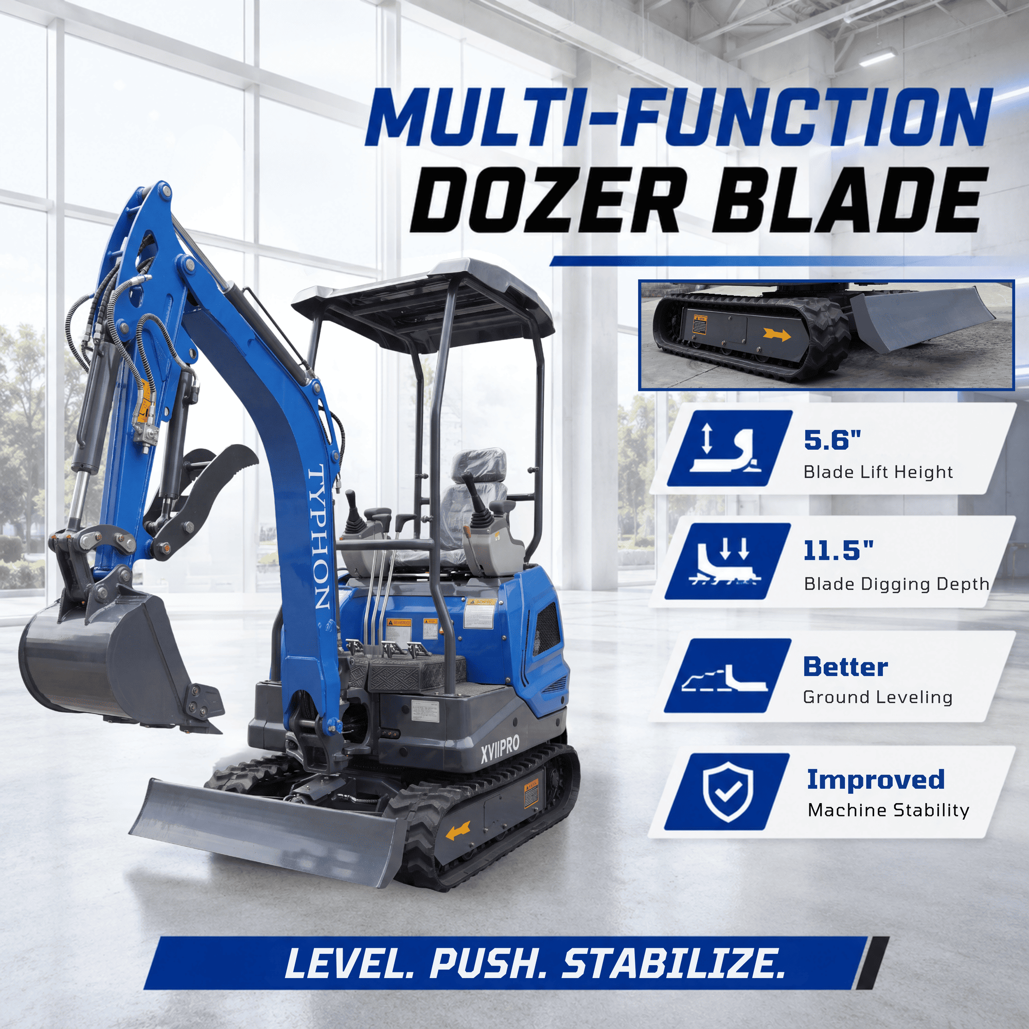 Top Compact & Mini Excavator Diggers- TYPHON Machinery New TYPHON TERROR XVII PRO 3800 lb Mini Excavator – Kubota Diesel, Premium Hydraulics, 14kN Dig Force, Boom Swing - Image 15