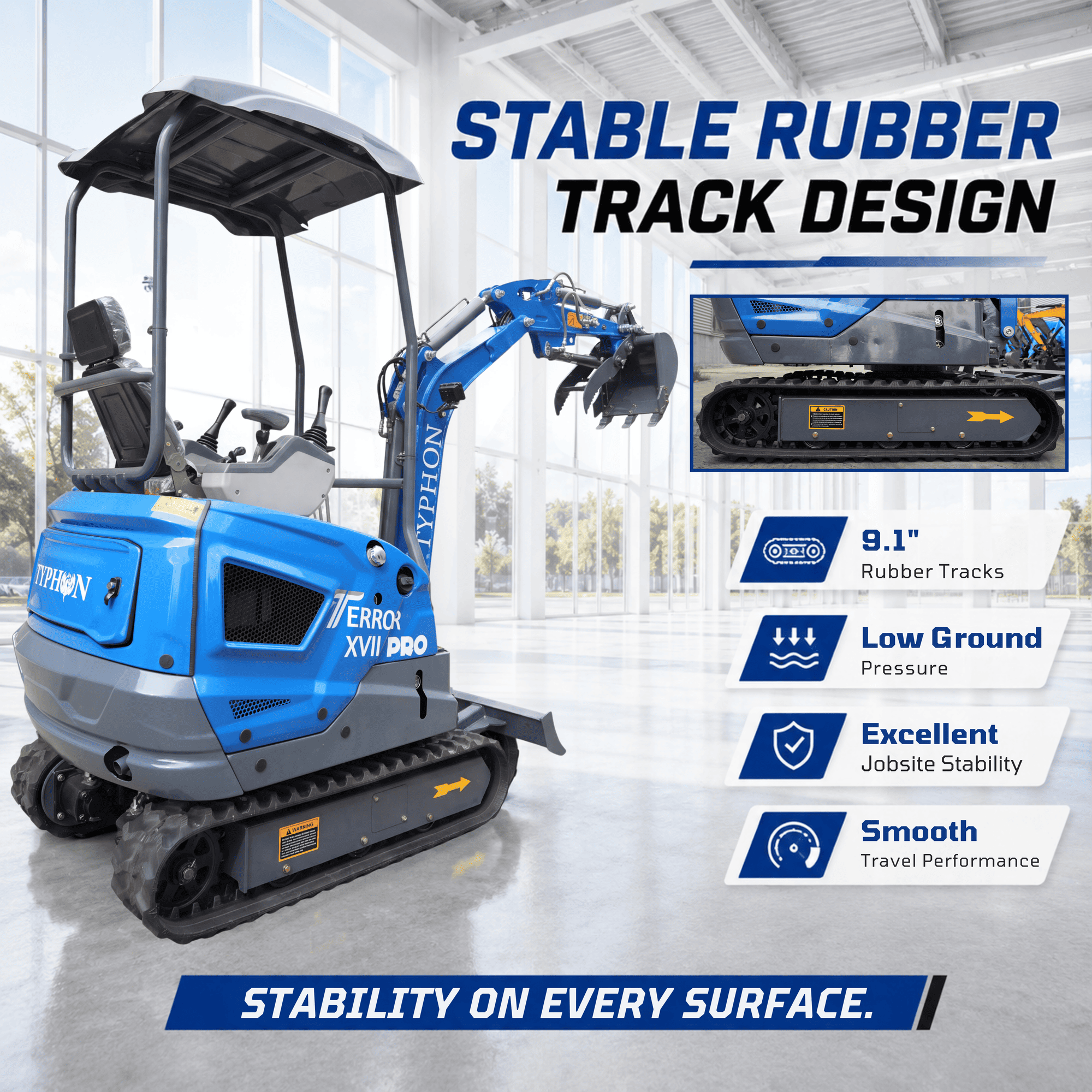 Top Compact & Mini Excavator Diggers- TYPHON Machinery New TYPHON TERROR XVII PRO 3800 lb Mini Excavator – Kubota Diesel, Premium Hydraulics, 14kN Dig Force, Boom Swing - Image 18