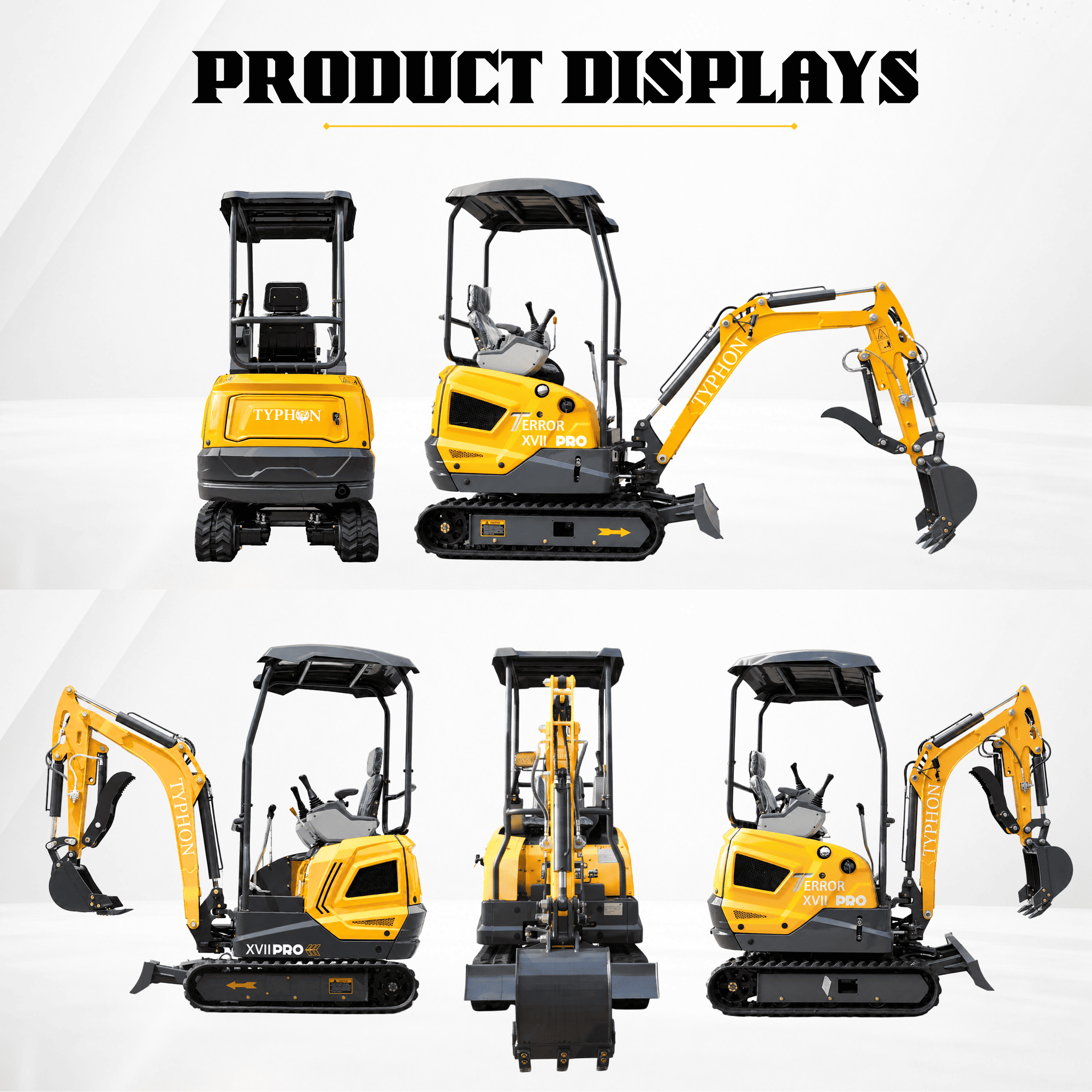 Top Compact & Mini Excavator Diggers- TYPHON Machinery TYPHON TERROR XVII PRO 3800 lb Mini Excavator, Kubota D902 Diesel, Hydraulic Thumb, Pilot Controls, 14kN Dig Force - Image 12