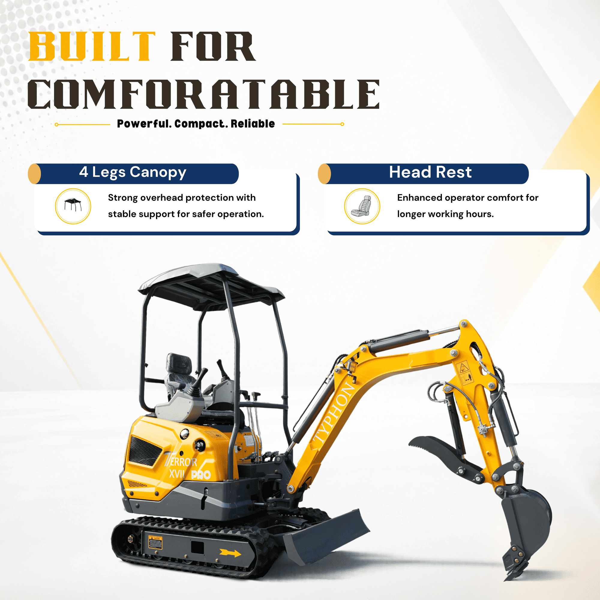 Top Compact & Mini Excavator Diggers- TYPHON Machinery TYPHON TERROR XVII PRO 3800 lb Mini Excavator, Kubota D902 Diesel, Hydraulic Thumb, Pilot Controls, 14kN Dig Force - Image 8