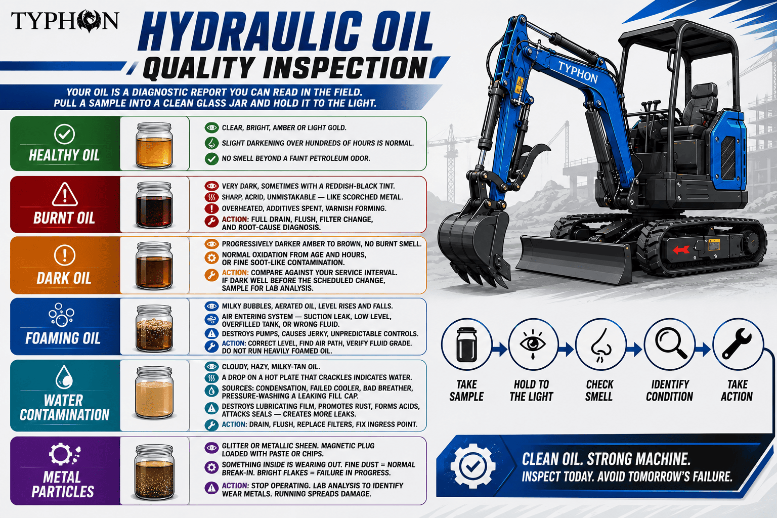 Top Compact & Mini Excavator Diggers- TYPHON Machinery Hydraulic Oil Quality Inspection