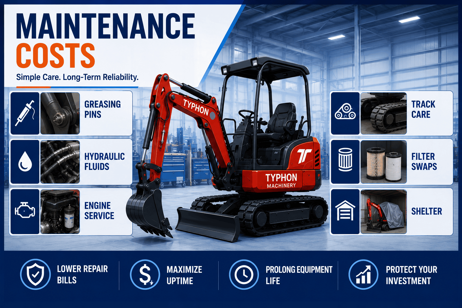 Top Compact & Mini Excavator Diggers- TYPHON Machinery Maintenance Costs