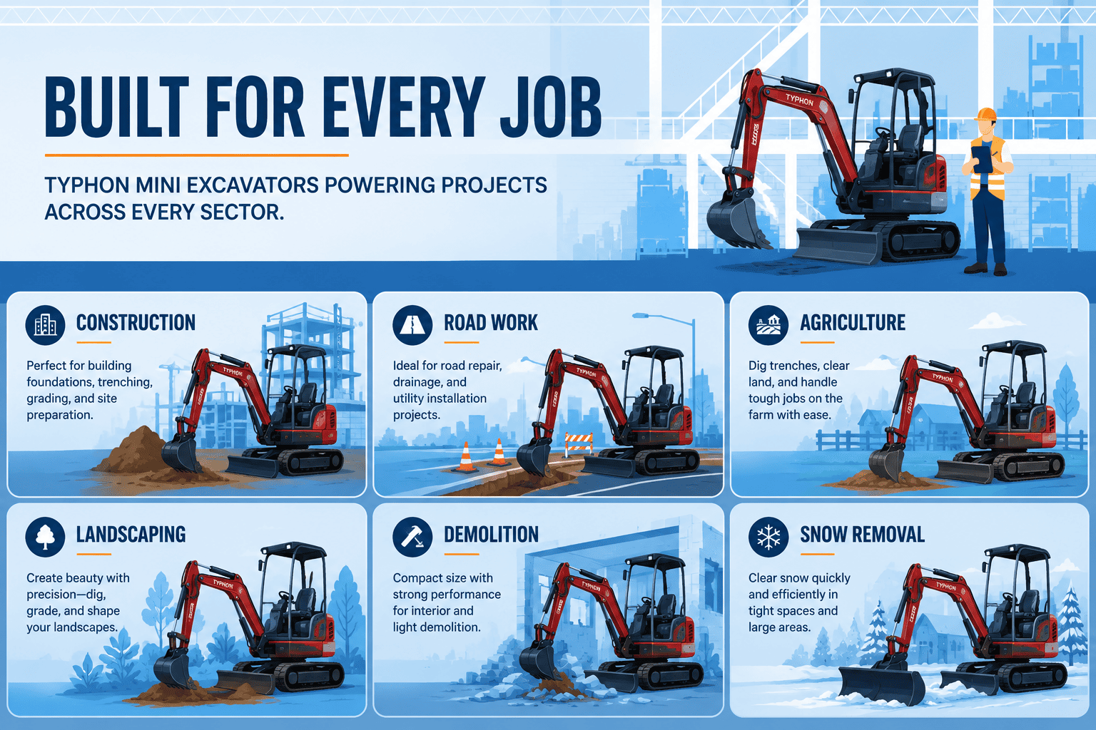 Top Compact & Mini Excavator Diggers- TYPHON Machinery Ongoing Projects