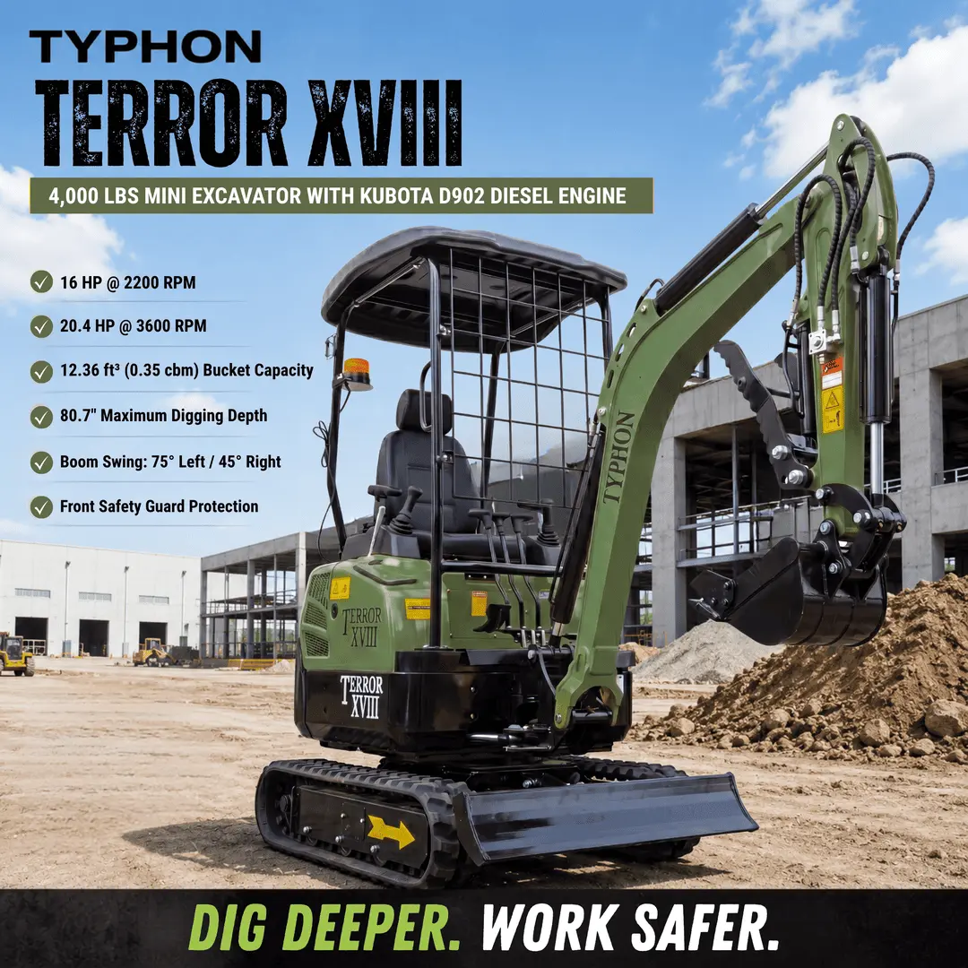 Top Compact & Mini Excavator Diggers- TYPHON Machinery