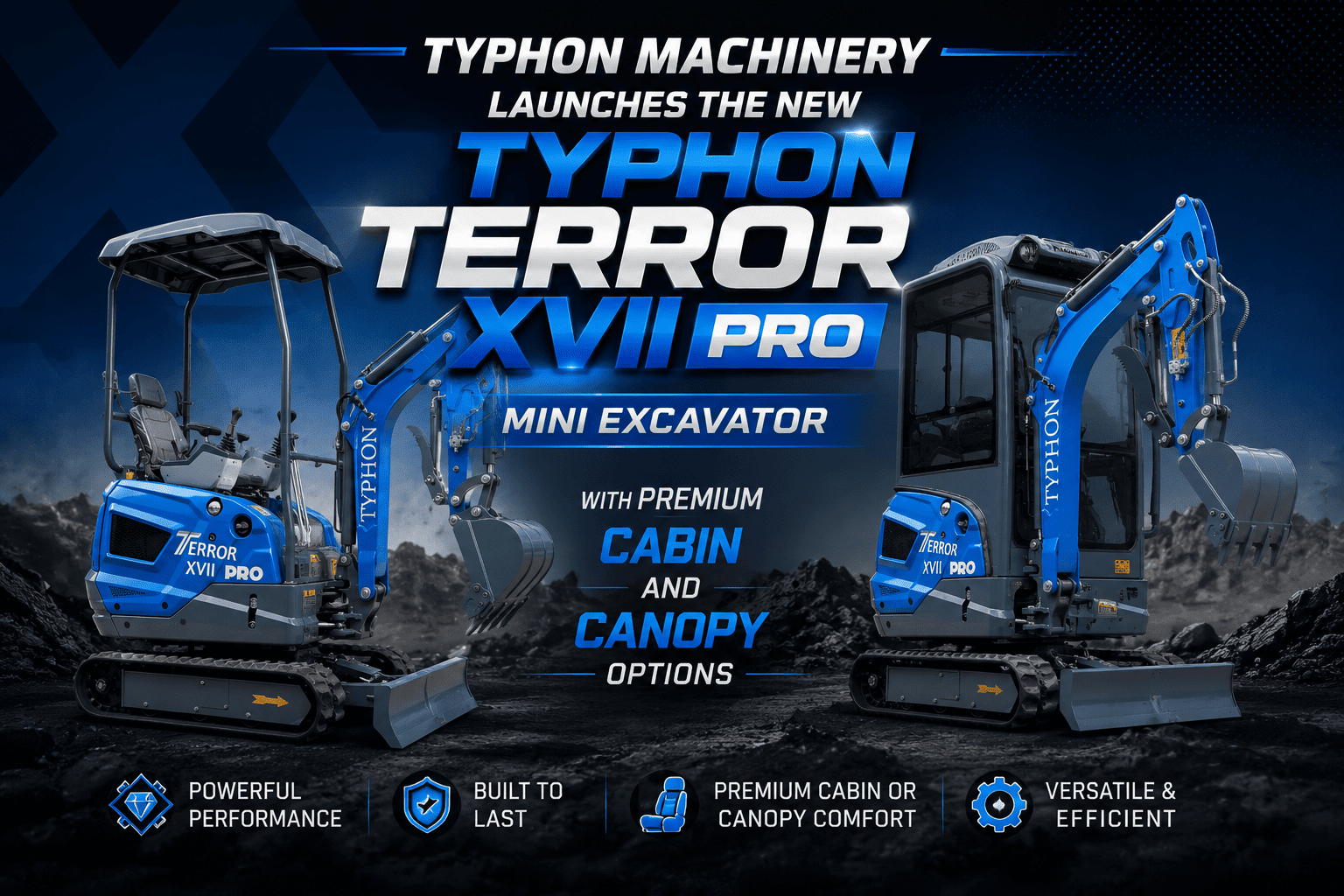 TYPHON TERROR XVII PRO mini excavator with premium cabin and canopy options