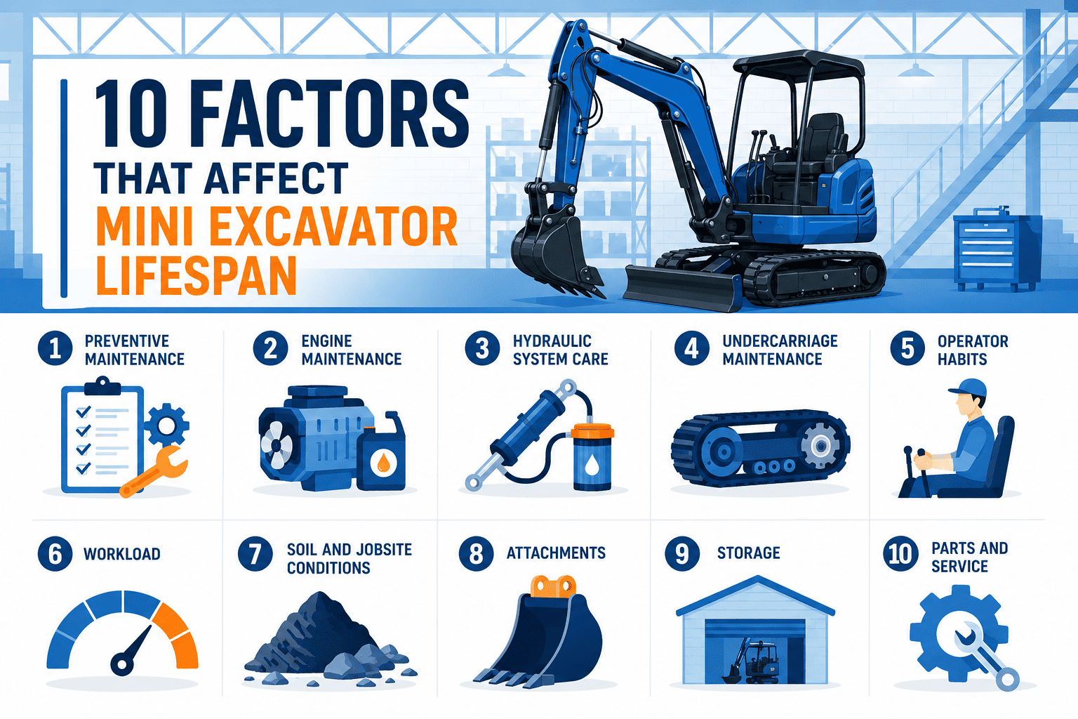 Top Compact & Mini Excavator Diggers- TYPHON Machinery 10 Factors That Affect Mini Excavator Lifespan