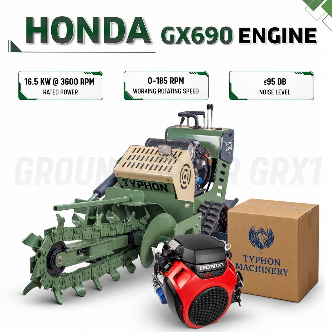 Top Compact & Mini Excavator Diggers- TYPHON Machinery TYPHON GroundRipper GRX1 Compact Track Trencher Konstructz Series w/ Honda GX690 22.1HP Engine - Image 3