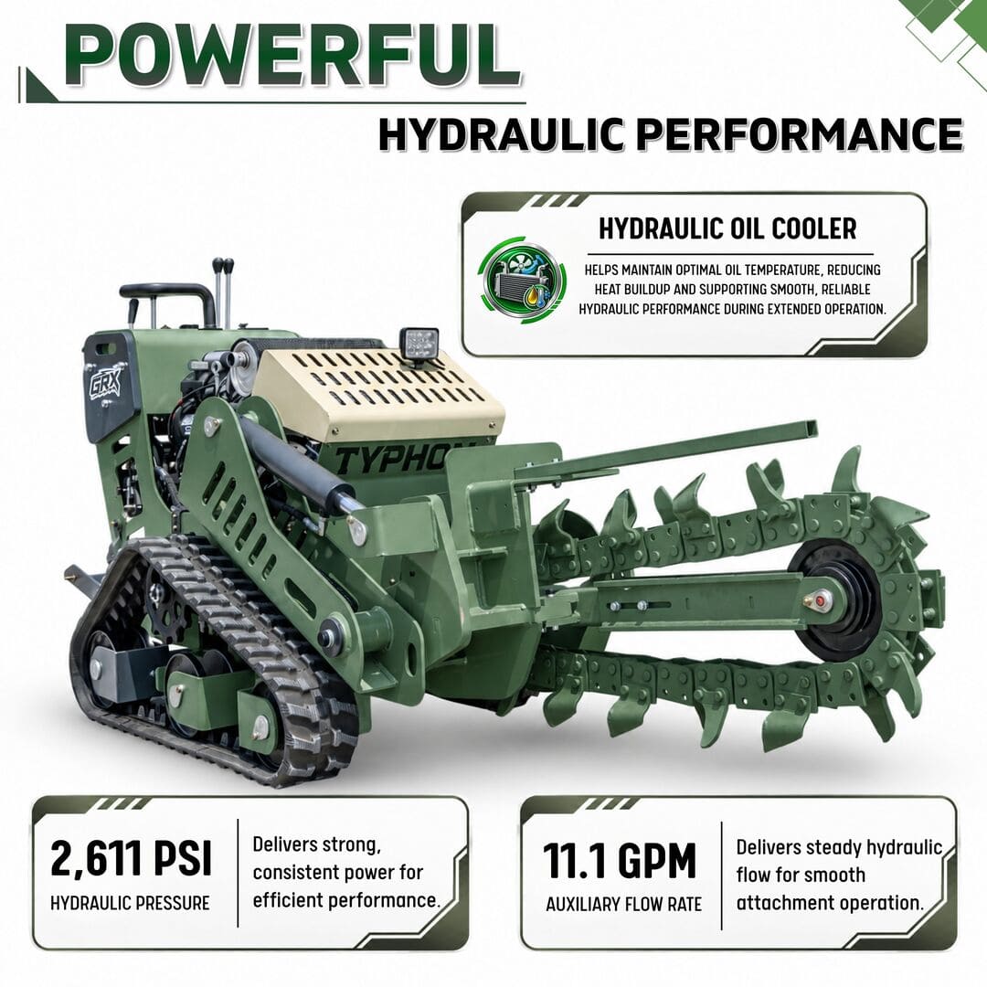 Top Compact & Mini Excavator Diggers- TYPHON Machinery TYPHON GroundRipper GRX1 Compact Track Trencher Konstructz Series w/ Honda GX690 22.1HP Engine - Image 2