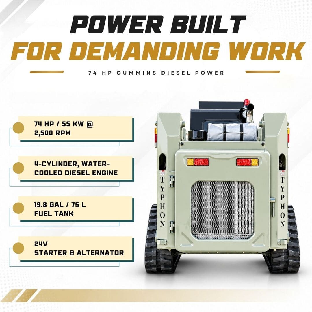 Top Compact & Mini Excavator Diggers- TYPHON Machinery TYPHON STOMP 65 PROPACT Series - 9,000 lbs 74 HP Skid Steer Loader, Cummins 4-Cylinder Diesel USA Engine, High-Flow Hydraulics & AC/Heater Cab - Image 5