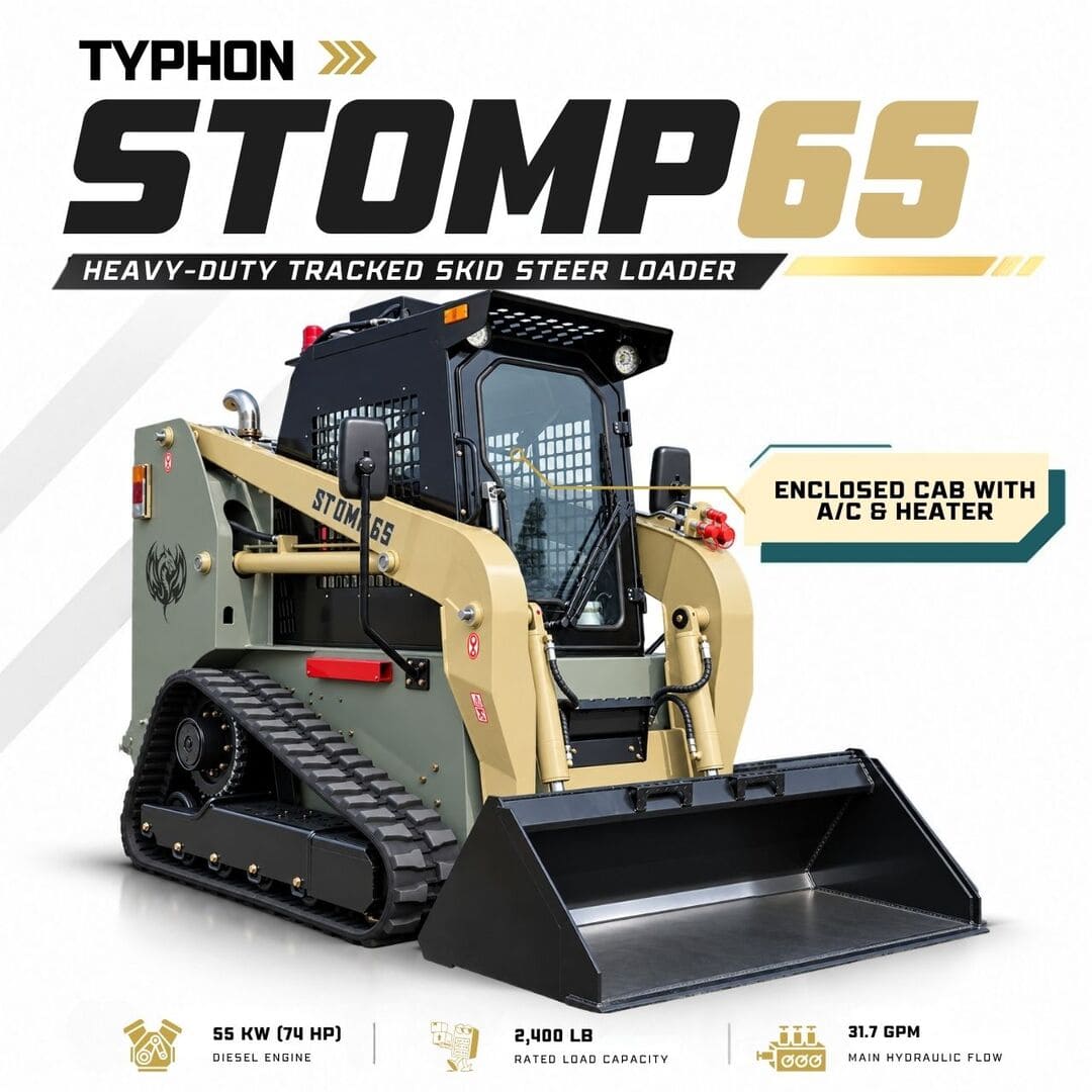 Top Compact & Mini Excavator Diggers- TYPHON Machinery TYPHON STOMP 65 PROPACT Series - 9,000 lbs 74 HP Skid Steer Loader, Cummins 4-Cylinder Diesel USA Engine, High-Flow Hydraulics & AC/Heater Cab - Image 9