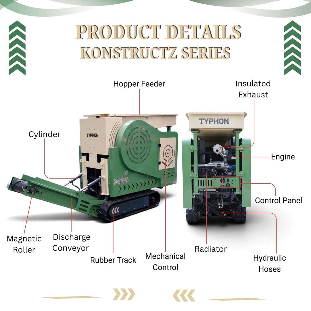 Top Compact & Mini Excavator Diggers- TYPHON Machinery TYPHON STONEKRUSHER K2 Konstructz Series Tracked Jaw Crusher 22.1 HP Honda GX690 Heavy-Duty Rock & Concrete - Image 7