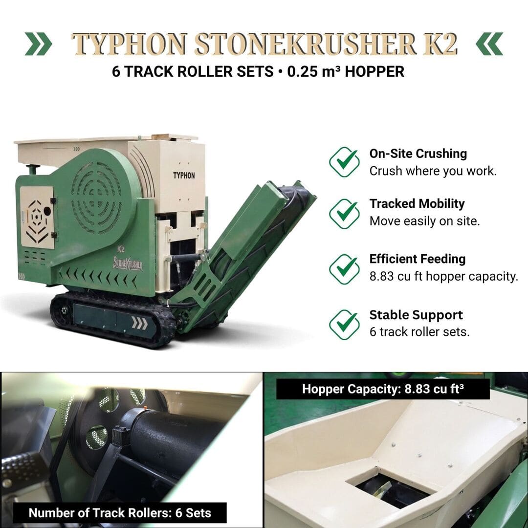 Top Compact & Mini Excavator Diggers- TYPHON Machinery TYPHON STONEKRUSHER K2 Konstructz Series Tracked Jaw Crusher 22.1 HP Honda GX690 Heavy-Duty Rock & Concrete - Image 6