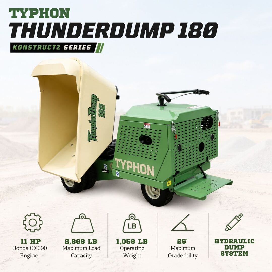 Top Compact & Mini Excavator Diggers- TYPHON Machinery TYPHON THUNDERDUMP 180 Wheeled Dumper Konstructz Series Honda GX390 11 HP 2,866 lb Capacity - Image 7