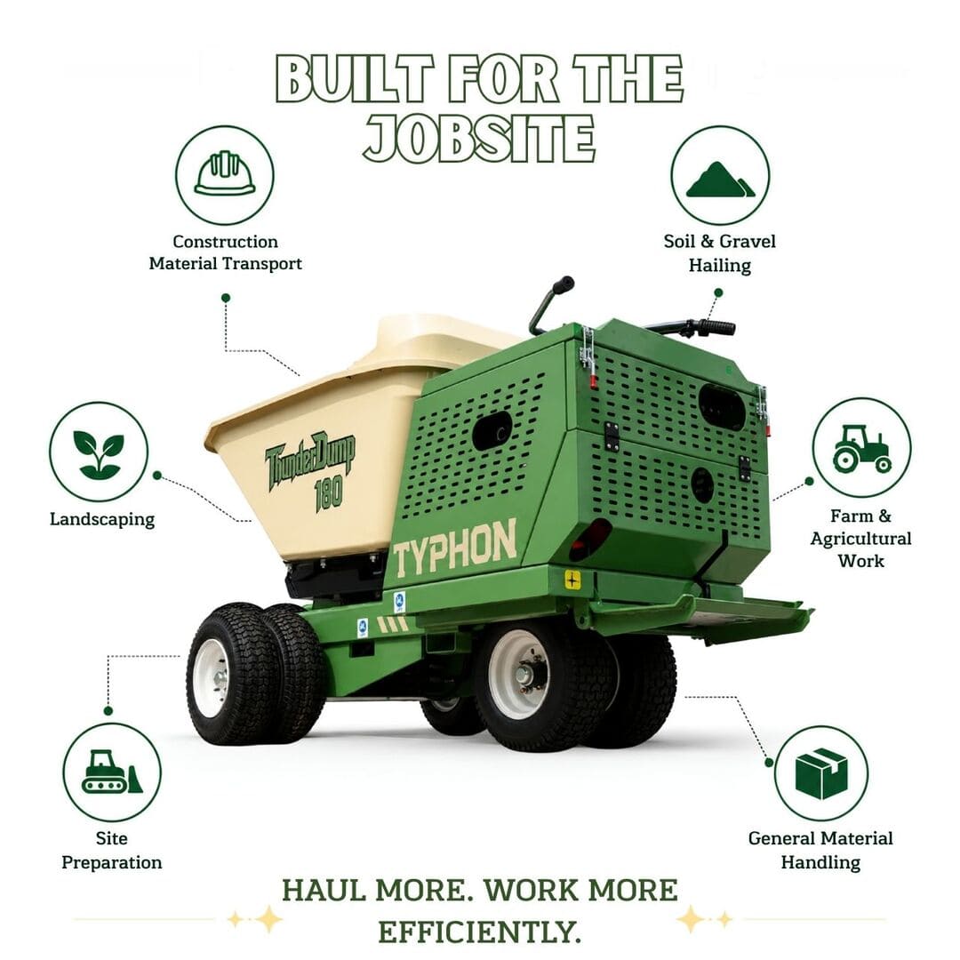 Top Compact & Mini Excavator Diggers- TYPHON Machinery TYPHON THUNDERDUMP 180 Wheeled Dumper Konstructz Series Honda GX390 11 HP 2,866 lb Capacity - Image 9