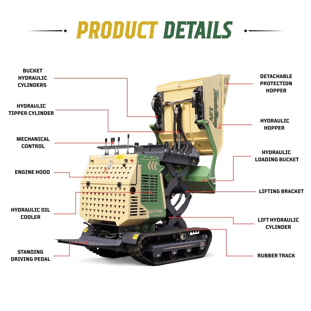 Top Compact & Mini Excavator Diggers- TYPHON Machinery TYPHON ThunderDump Lift KONSTRUCTZ Series Tracked Dumper, 2,205 lb Load Capacity Honda GX390 11HP Gas Engine, - Image 2