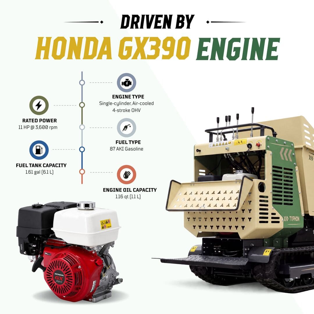 Top Compact & Mini Excavator Diggers- TYPHON Machinery TYPHON ThunderDump Lift KONSTRUCTZ Series Tracked Dumper, 2,205 lb Load Capacity Honda GX390 11HP Gas Engine, - Image 9